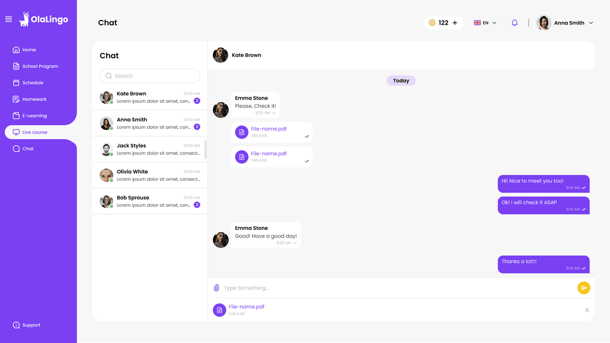 image of the platform where the student can chat with the teacher