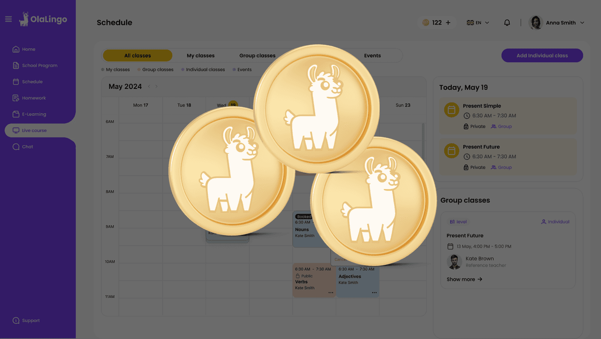 picture of the dashboard of olalingo with coins